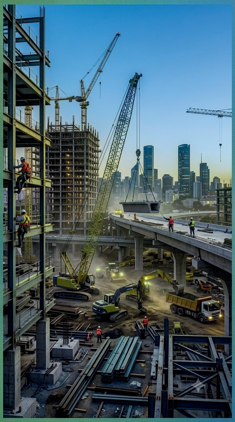 Crane lifting a bridge segment on a live infrastructure site
